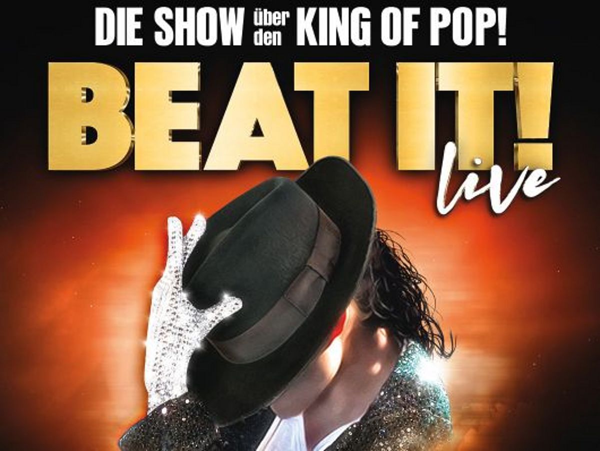 Grafik der Show Beat it. Rechts ist ein Michael Jackson Darsteller mit Hut zu sehen. 