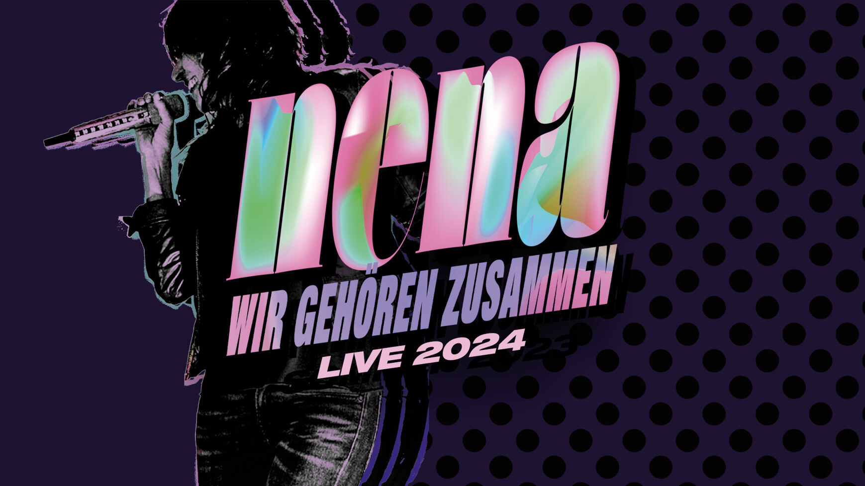 Eine Grafik zeigt NENA und kündigt ihre "Wir gehören zusammen Live 2024" Tour an.