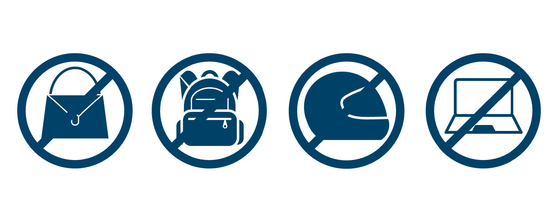 Verbotene Gegenstände: Helme und Laptops sowie Rucksäcke und Taschen größer DIN-A4.