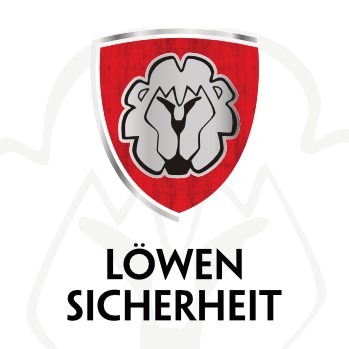 Rot-graues Logo der Löwen Sicherheit. 